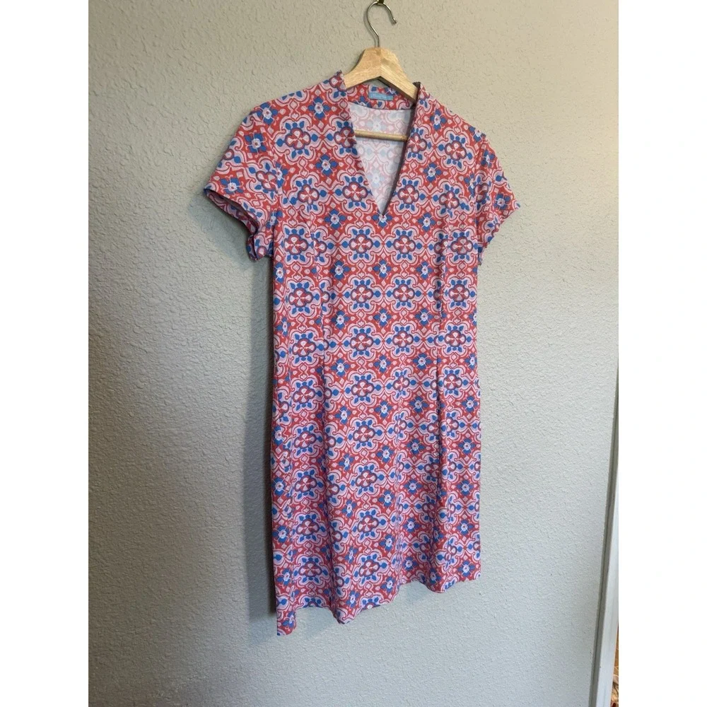 J. McLaughlin Ivana Shirt Dress Catalina Cloth Red And Blue Size Large $228